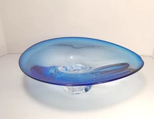 Goran Warff for Kosta Boda Blue Oval Centerpiece Bowl 11" x 12.5" Heavy