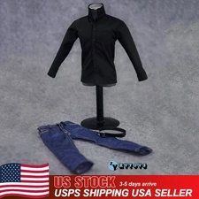 USA 1/6 Male Soldier Black Shirt & Blue Jeans Clothes Fit 12'' Action Figure Toy