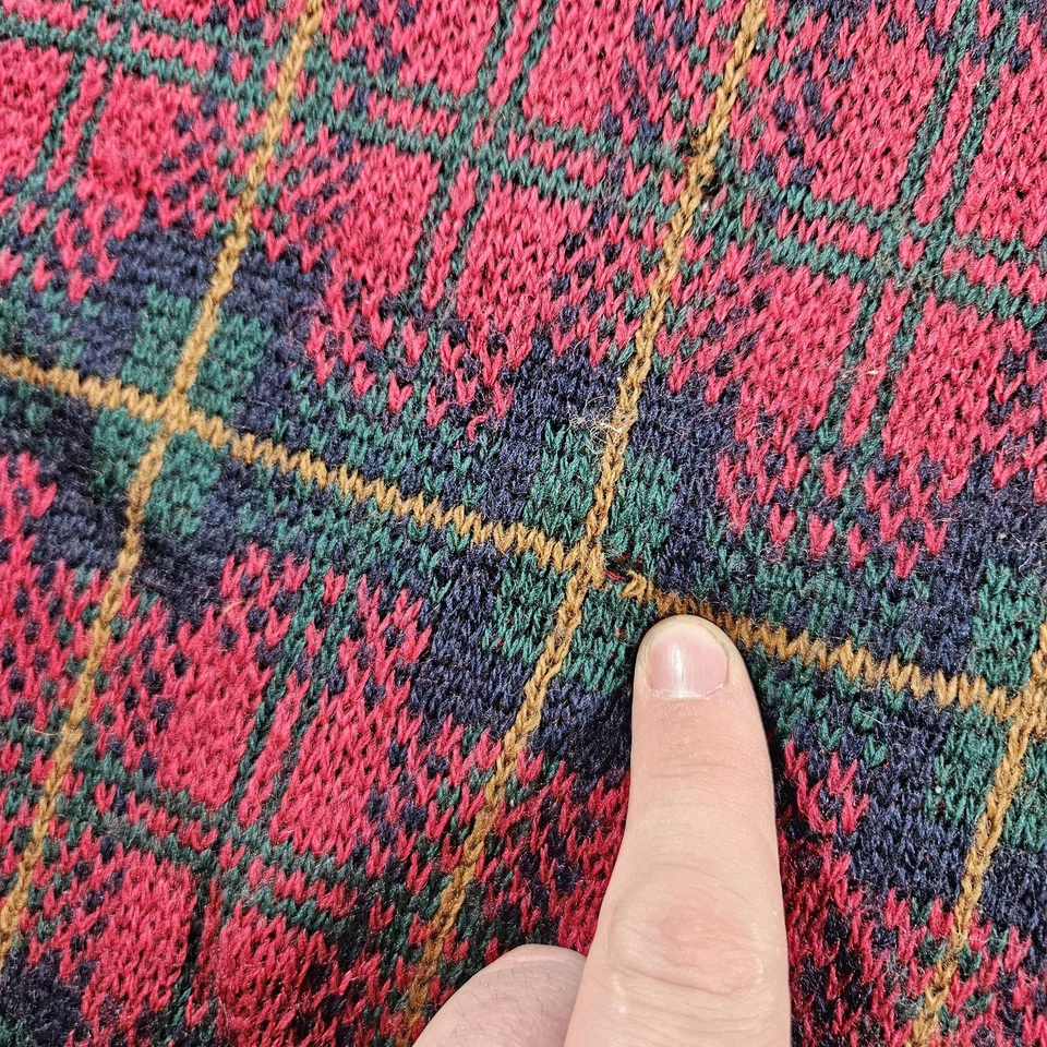 Vintage LL Bean Sweater Mens XL Red Green Wool Plaid Crewneck Knit USA 90s - Image 3 of 4