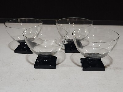 SET OF 4-  George Sakier Fostoria Low Sherbet Glasses Square Black Footed 4020