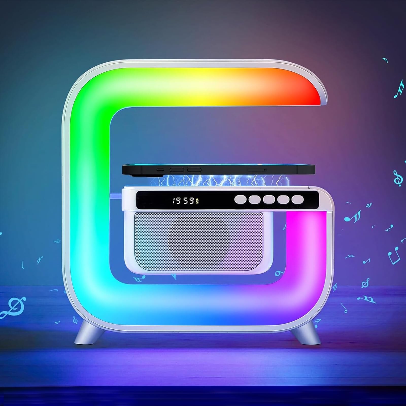 Hi-Fi Bluetooth Table Lamp with 15W Qi Wireless Charging & LED Ambiance-image