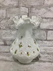 VTG Fenton Milk Glass White Silver Crest Vase Hand Painted Signed