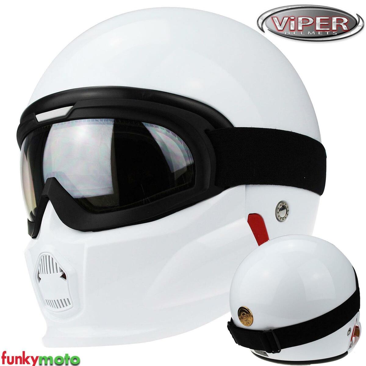 Reductor alabanza de ahora en adelante Viper RS07 casco moto casco jet con máscara y gafas Storm Trooper Casc Jet  Blan | eBay