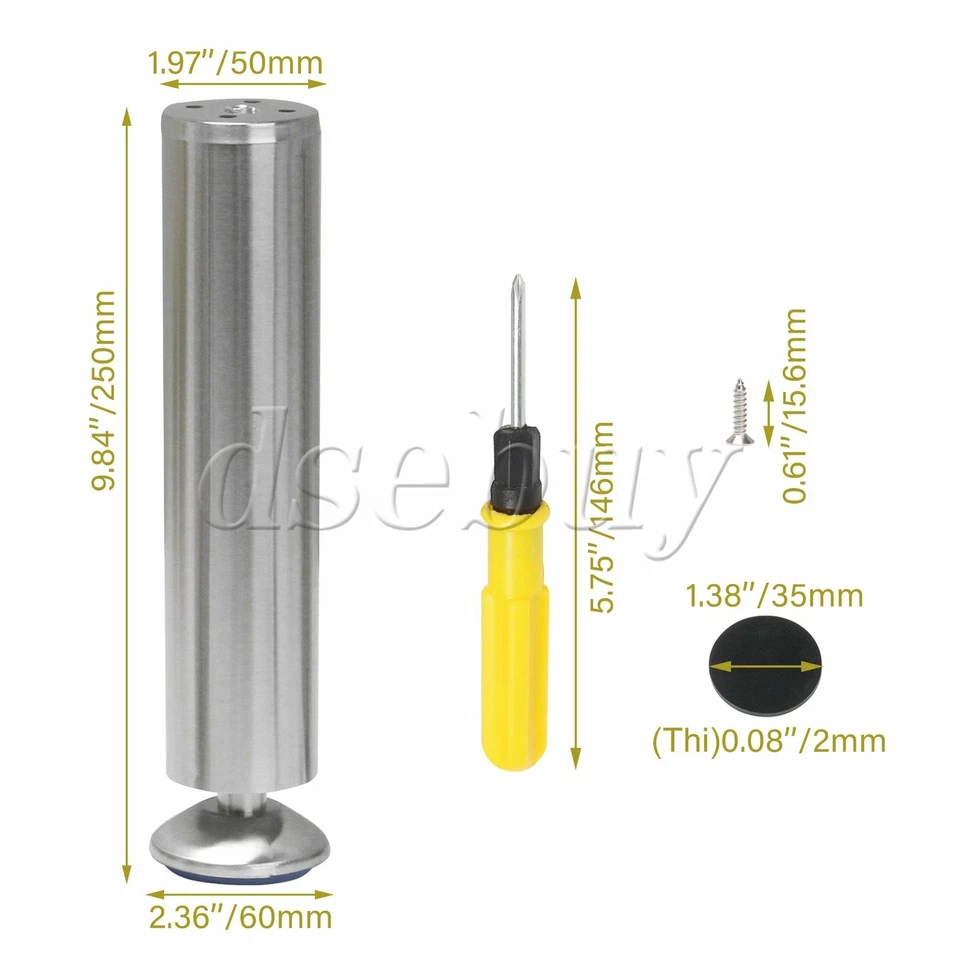 Juego de 4 patas de gabinete de muebles de 24,8 cm no ajustables mesa de cama sofá pies plateados Foto 3 de 4