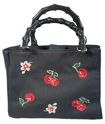 Tiannl Purse Embroidered Sequins Beaded Black Cherry Blossoms 10