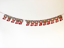 HUGE vintage kitsch Merry Christmas banner with Santa and reindeer retro Xmas