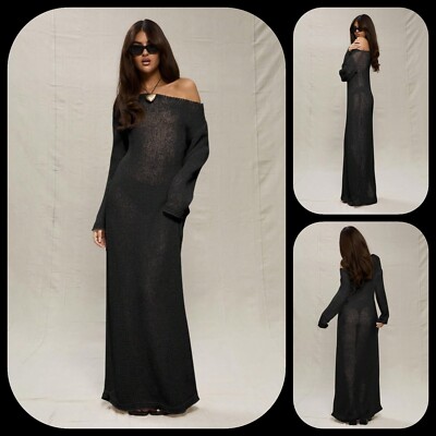 MUSERA's Lovely Black Off Shoulder Open Lightweight & Soft Knit Maxi Dress L | eBay MUSERA's Lovely Black Off Shoulder Open Lightweight & Soft Knit Maxi Dress L | eBay