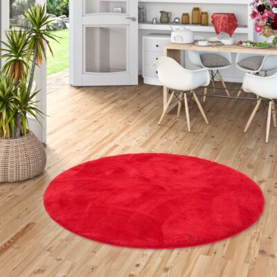 Luxus Super Soft Hochflor Langflor Teppich Silky Weinrot Rund