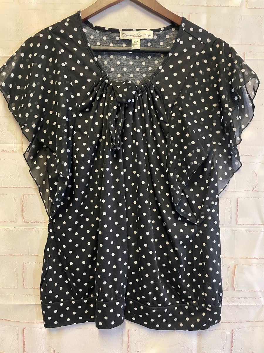 French Laundry tops size 14 Black White Polka Dot Twist Neckline 