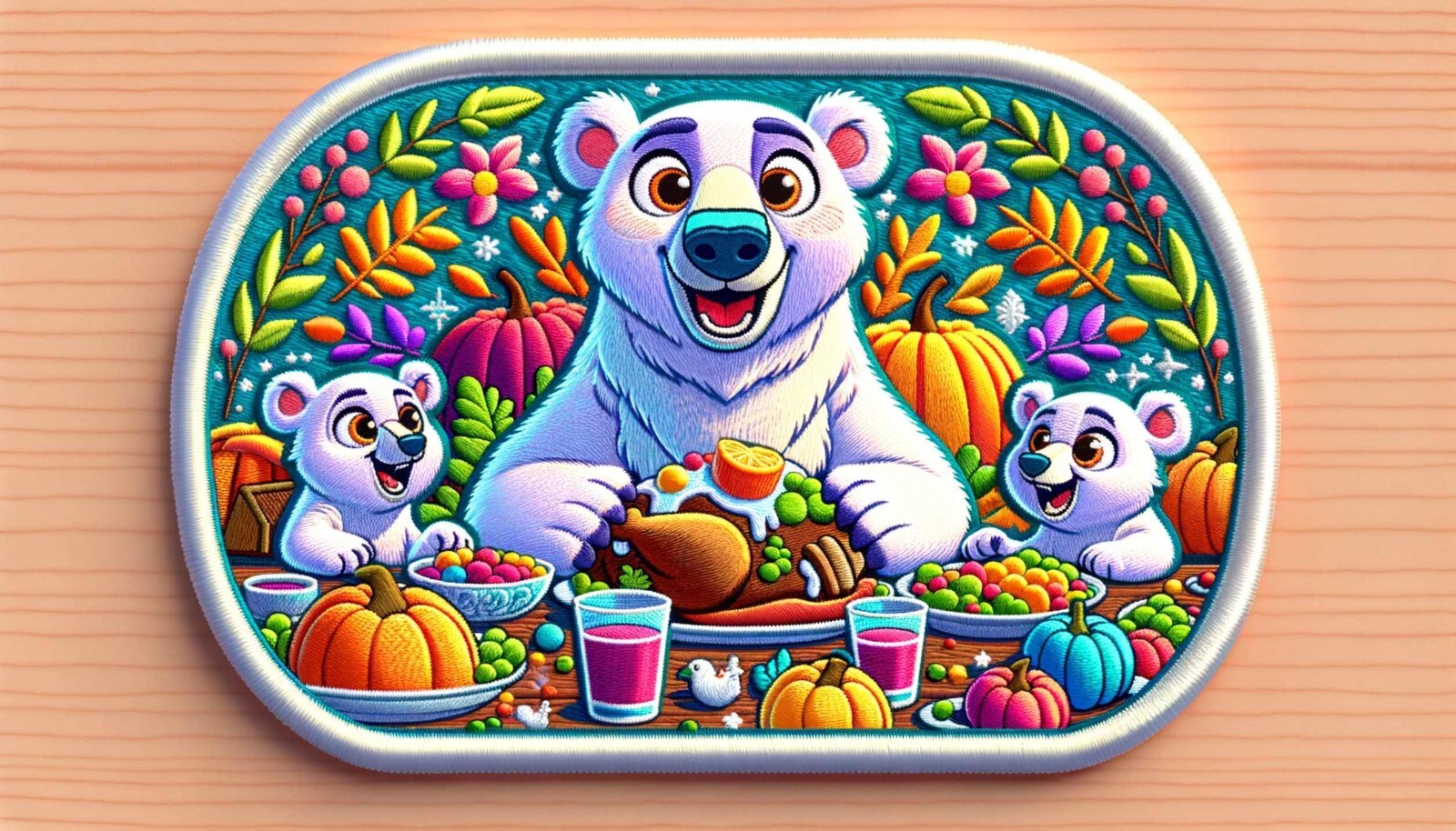 Polar Bear Cub Thanksgiving Patch Iron-on Applique Wild Animal