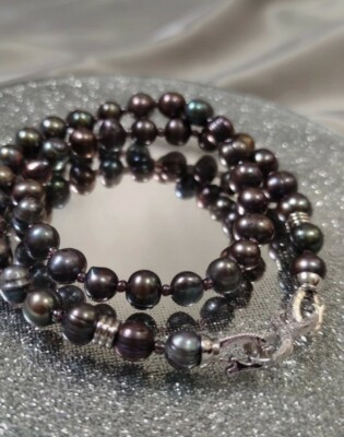 Schwarze Süßwasser Perlenkette Choker mit Zirkonia Verschluss