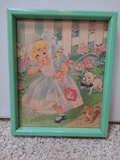 Vintage Florence Salter Nursery Rhyme Framed Art Betty Blue 1941 Baby Child Room