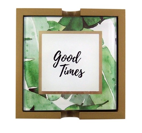 Heartfelt Collection Glass Coasters Set Banana Leaves with Phrases 4 x 4 - Picture 5 of 7