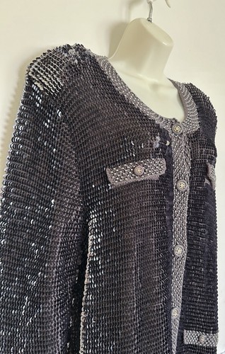 NWT Gardy California Luxe Sequin Cardigan Sweater XL Vtg Gray Black Beaded NEW - Picture 2 of 22