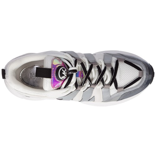 MICHAEL MICHAEL KORS Hero Mixed-Media Trainer Optic White/Silver Sneakers Size 6 - Picture 4 of 5