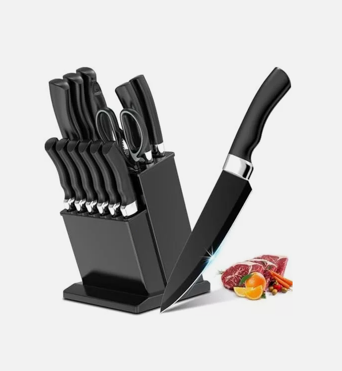 Knife Set, 15-Piece Kitchen Knife Set with Block Wooden German Stainless Steel-image