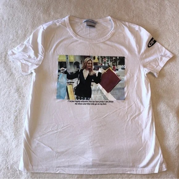 Zara 90s Clueless Graphic White Tee Medium Crew Neck Like New