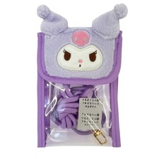 Japan Sanrio Kuromi Fuzz Face Phone Card Shoulder Pouch Clear Crossbody Bag
