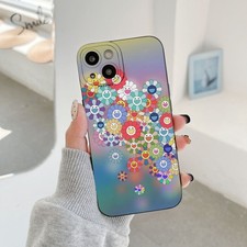 Gradient Multicolor Smiley Sunflower Print TPU Phone Case for iPhone 11 to 17