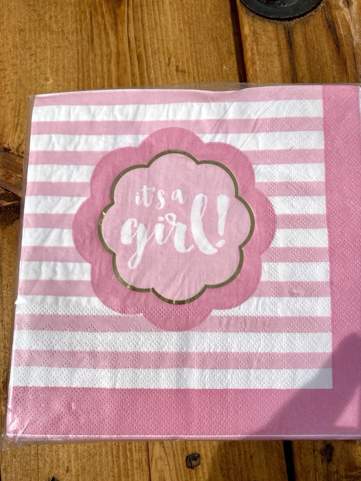 Розовые и белые полосатые обеденные салфетки It's a Girl - Изображение 3 из 4