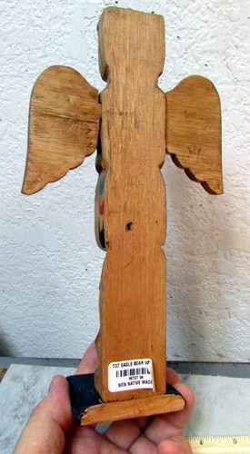 Stammes-Totempfahl handgeschnitzt & bemalt Holz 10 Zoll ADLER, WOLF mit Flügeln - Bild 5 von 6