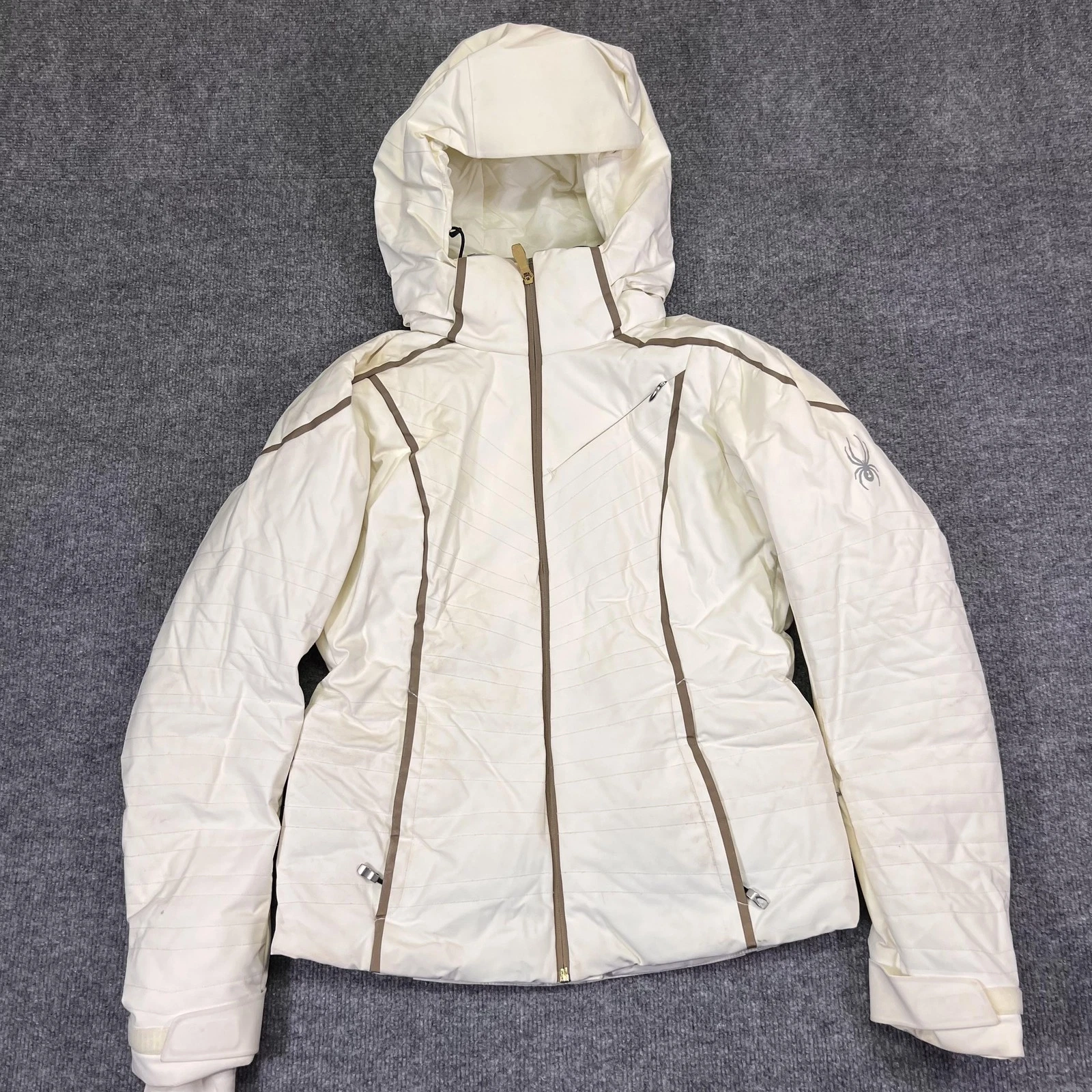 Spyder Jacket Womens 6 White Hooded Insulated Ski Snow Padded Pockets Winter