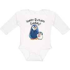 Inktastic Happy Birthday, Daddy!- Cute Penguins Long Sleeve Creeper Birthdays