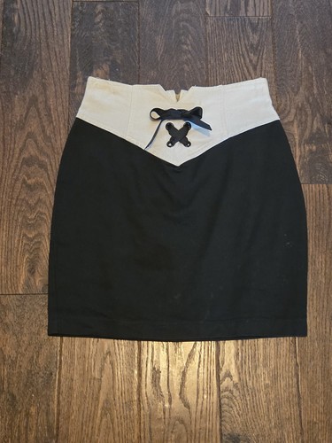 🖤Vintage Black White Lace Up Mini Skirt Mod Nautical High Waist 1980s Style🖤