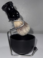 3 In 1 Black Brush Metal Stand Metal Bowl Beard And Facial Hair Shaving Set