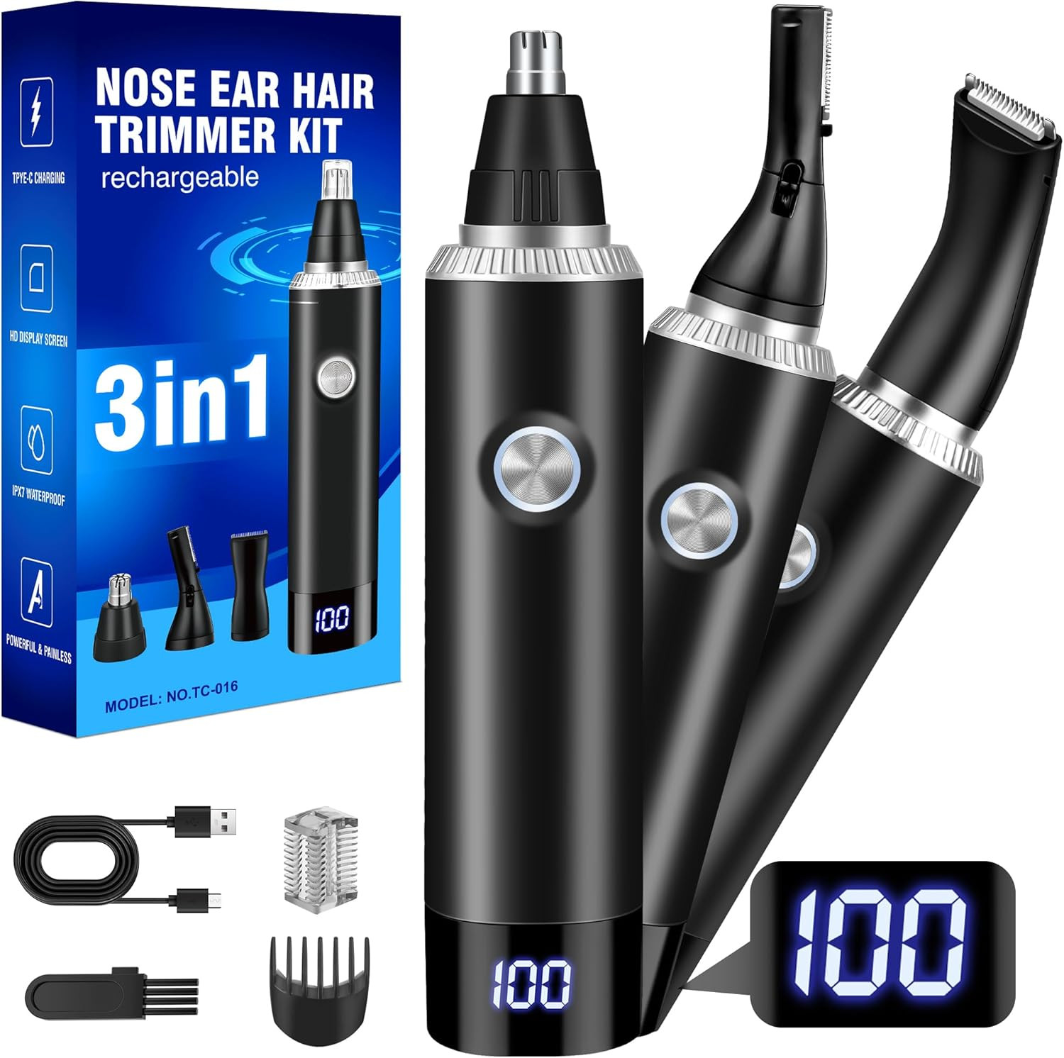 Rifinitore 3-in-1 Naso e Orecchie USB - Kit Grooming Professionale Uomo