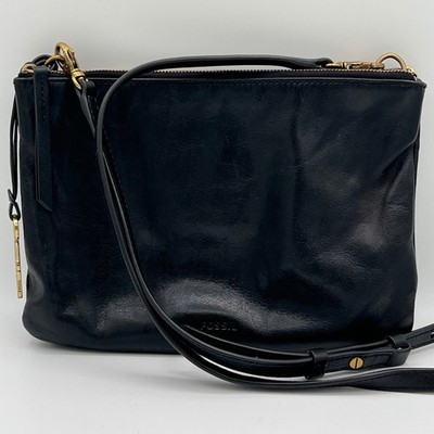 Fossil Black Leather Tote with Gold Key Charm Long live Vintage 1954 Fossil Black Leather Bag Key Charm  main image 4