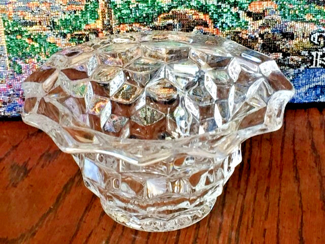 Fostoria American Clear Cubist hat shaped centerpiece bowl rolled edge Vintage