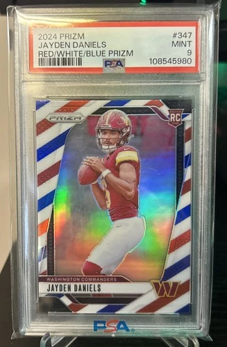 2024 Panini Prizm - Rookies Jayden Daniels #347 Red White & Blue Prizm PSA 9