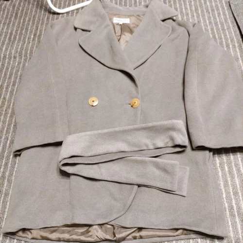 Manteau Christian Dior laine rayonne angora vintage vêtement ceinturé pois taille 40 beige