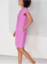 J. Jill Love 100% Linen Pintucked Shift Dress Camellia Pink Size Medium
