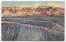 Vintage Curteich Linen Postcard Painted Desert Blue Forest Arizona Sunset