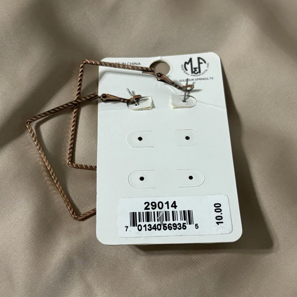 Blazin Roxx Square Hoop Earrings Western Copper Toned Cowgirl Rodeo Country - Image 3 of 4