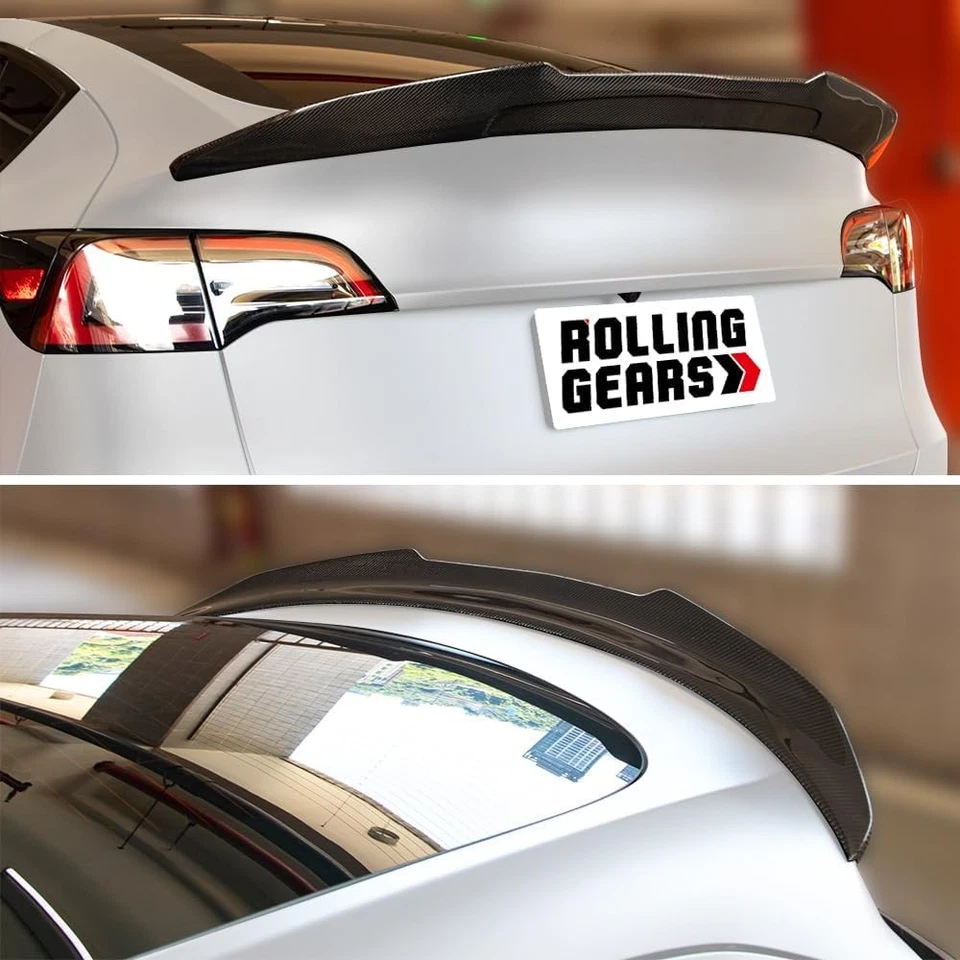 Alerón trasero de fibra de carbono real compatible con Tesla modelo Y  Foto 3 de 4