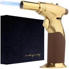 Luxury Dual Flame Butane Torch Gun – Adjustable Cooking & Art Tool in Gold Brown