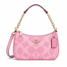 Borsa a tracolla Coach Teri in tela firmata/oro/rosa polvere nuova CAL51