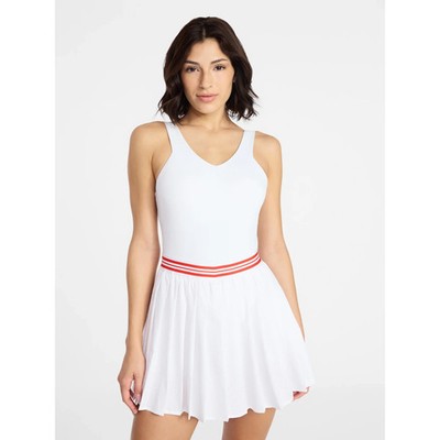 Avia Women s Tennis Dress W/Pleated Skort White W/Red Stripes, Sizes XS-XXXL NEW