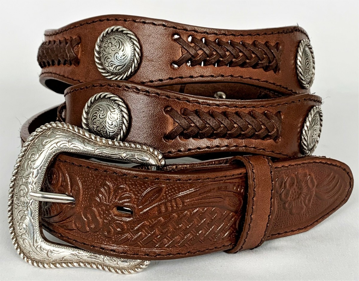 Tooled Scalloped Concho Western Leather‎ Belt - Chestnut 32” THE-GREAT-BELT-3-02756.jpg?v=  main image 3