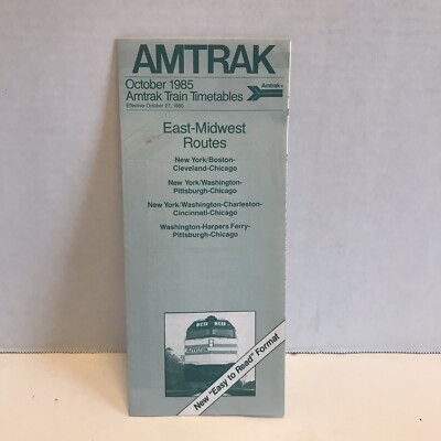 Vintage 1985 Amtrak   Train Timetables Schedule East Midwest 1 Day Ship! 