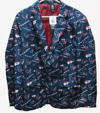Houston Texans NFL Blue Motif Team Logo Vintage 90s Sports Coat Jacket 44 New