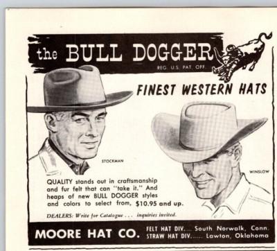 1960 Print Ad Moore Hat Felt Hat South Norfolk CN Straw Lawton OK Bull Dogger