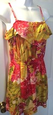 J. CREW Dress Floral Printed Ruffle Pink Yellow Green Ruffle Mini Sz S #41376