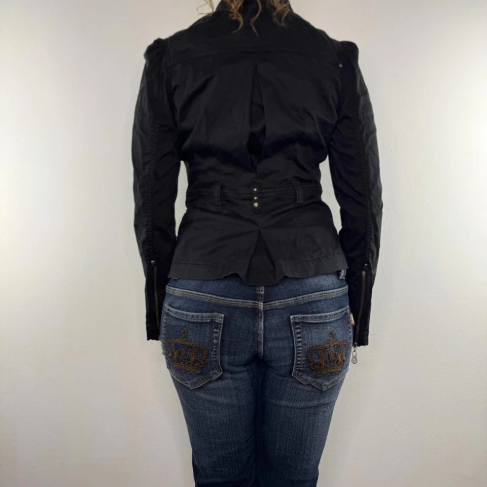  Y2K vintage fitted zip up denim blazer stretchy jacket archive avant garde - Image 2 of 4