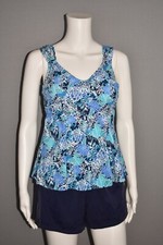 FIT 4 U NEW 94 Wide Strap Sweetheart Tankini w/ Tap Short in Blue Size 6