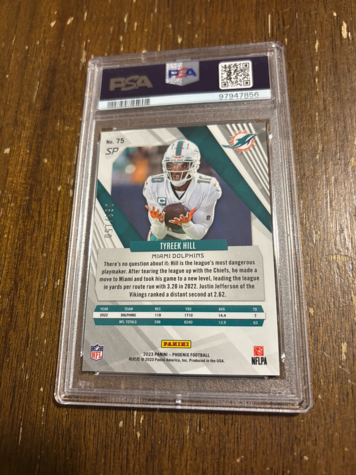 2023 Panini Phoenix Tyreek Hill Lava /150 #75 Miami Dolphins Football Card PSA 9 view 2