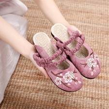 Summer Women Flat Heel Sandals 2 Ways Wear Flowers Slip-On Slippers Shoes